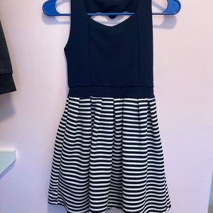 Navy/White Stripe Heart shaped back Girls dress